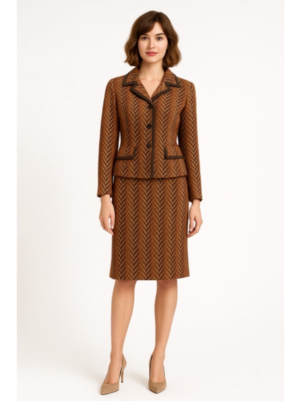 Vintage 1960s Aukie Sanft at Ira Berg Wool Skirt Suit Brown Tweed Made in Canada